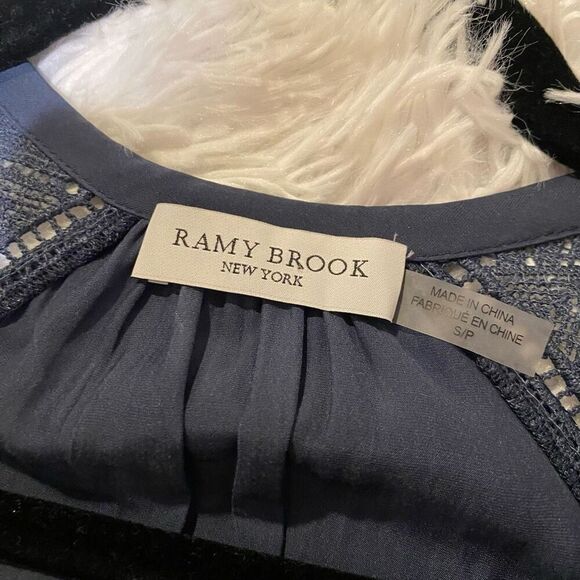 Ramy Brook Winnie Peasant Crochet Blouse in Navy Blue Small - Picture 8 of 8